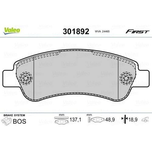 Bremsbelagsatz Scheibenbremse Valeo 301892 First f&uuml;r Citro&euml;n Fiat Peugeot