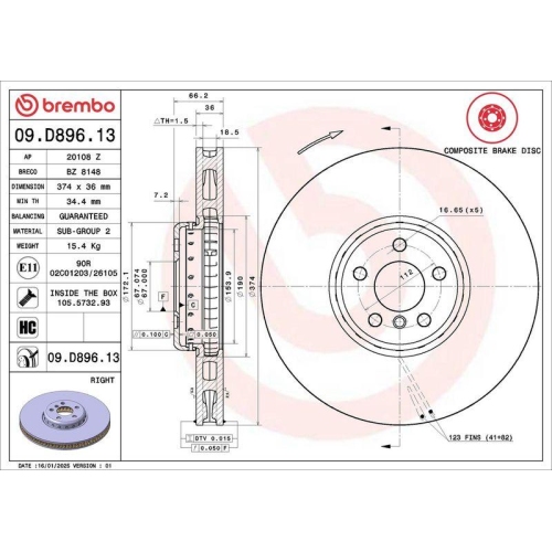 Bremsscheibe Brembo 09.D896.13 Prime Line - Composite f&uuml;r Bmw Bmw (brilliance)
