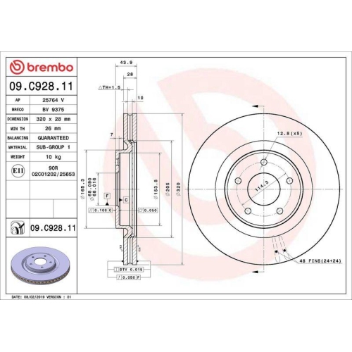 Bremsscheibe Brembo 09.C928.11 Prime Line - Uv Coated f&uuml;r Nissan Renault