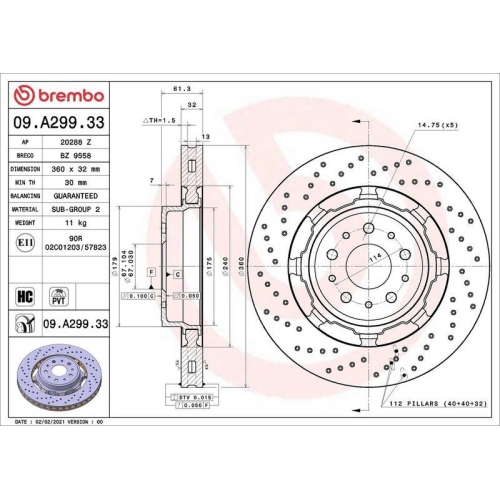 Bremsscheibe Brembo 09.A299.33 Prime Line - Dual Cast f&uuml;r Maserati Vorderachse