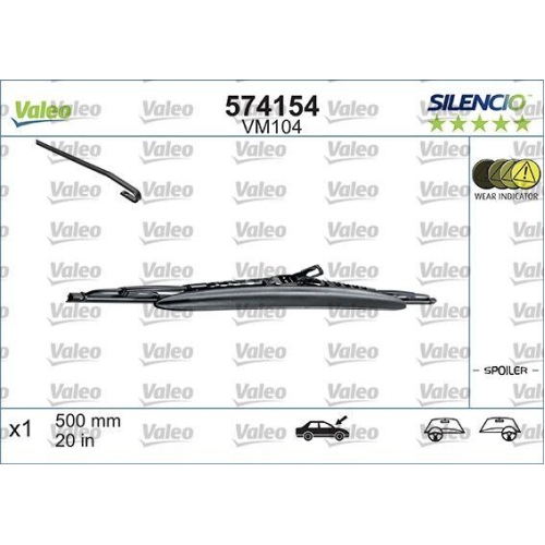 Wiper Blade Valeo 574154 Silencio Conventional Single for Bmw Citro&euml;n Nissan