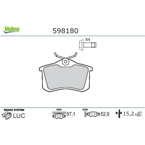 Bremsbelagsatz Scheibenbremse Valeo 598180 f&uuml;r Audi Citro&euml;n MG Peugeot Renault