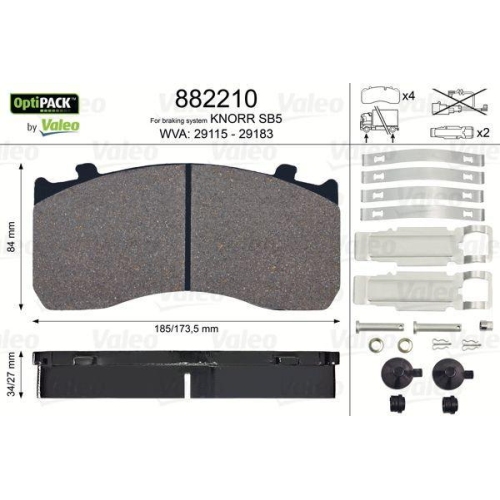 Bremsbelagsatz Scheibenbremse Valeo 882210 Optipack f&uuml;r Iveco Man Mercedes Benz
