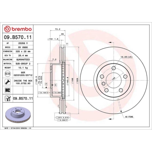 Bremsscheibe Brembo 09.B570.11 Prime Line - Uv Coated f&uuml;r Bmw Vorderachse