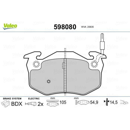 Bremsbelagsatz Scheibenbremse Valeo 598080 f&uuml;r Renault Vorderachse