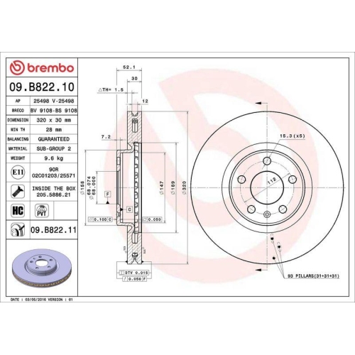 1X Brembo Bremsscheibe Vorderachse Prime Line - Uv Coated für Audi