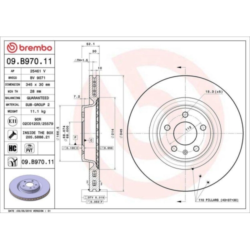1X Brembo Bremsscheibe Prime Line - Uv Coated f&uuml;r Audi Porsche