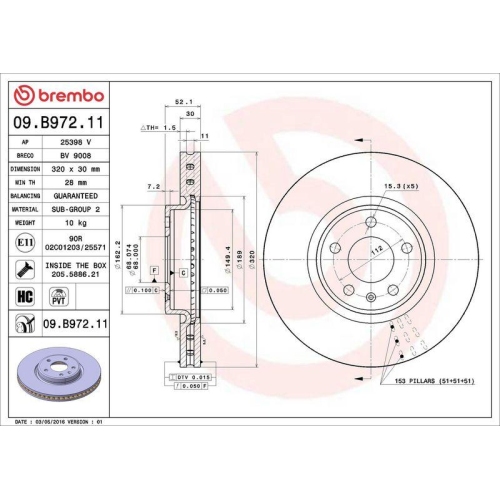 1X Brembo Bremsscheibe Prime Line - Uv Coated f&uuml;r Audi Audi (faw)