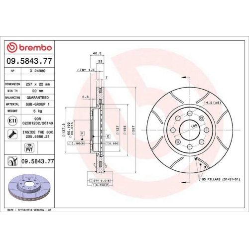 Bremsscheibe Brembo 09.5843.77 Xtra Line - Max f&uuml;r Alfa Romeo Chrysler Citro&euml;n