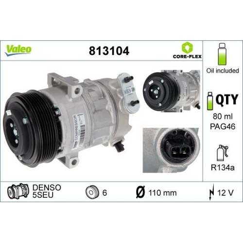 Kompressor Klimaanlage Valeo 813104 Valeo Core-flex f&uuml;r Alfa Romeo Fiat Opel