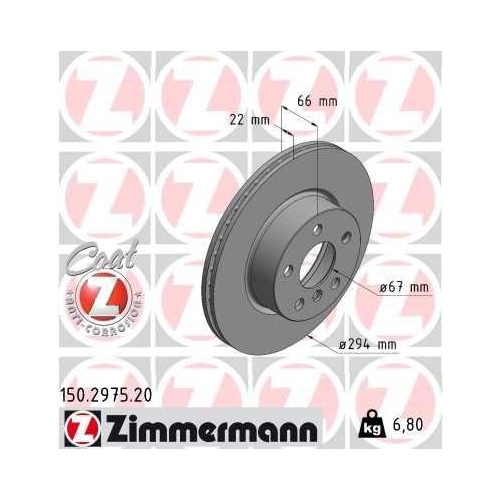 Bremsscheibe Zimmermann 150.2975.20 Coat Z f&uuml;r Bmw Vorderachse