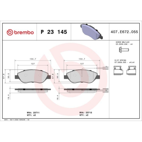 Bremsbelagsatz Scheibenbremse Brembo P23145 Prime Line f&uuml;r Alfa Romeo Fiat