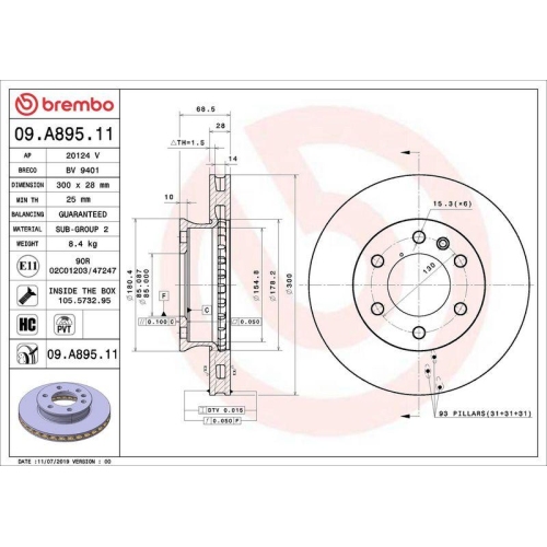 Bremsscheibe Brembo 09.A895.11 Prime Line - Uv Coated f&uuml;r Mercedes Benz