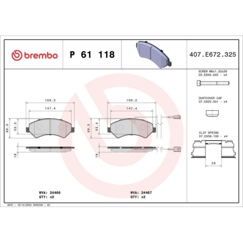 Bremsbelagsatz Scheibenbremse Brembo P61118 Prime Line f&uuml;r Citro&euml;n Fiat Peugeot