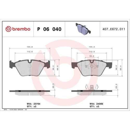 Bremsbelagsatz Scheibenbremse Brembo P06040X Xtra Line f&uuml;r Bmw Vorderachse