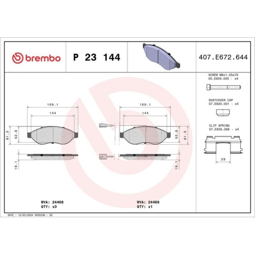 Bremsbelagsatz Scheibenbremse Brembo P23144 Prime Line f&uuml;r Citro&euml;n Fiat Peugeot