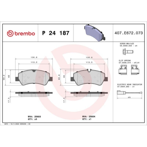 Bremsbelagsatz Scheibenbremse Brembo P24187 Prime Line f&uuml;r Ford Hinterachse