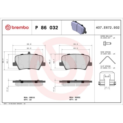 Bremsbelagsatz Scheibenbremse Brembo P86032 Prime Line f&uuml;r Volvo Geely Lynk & Co
