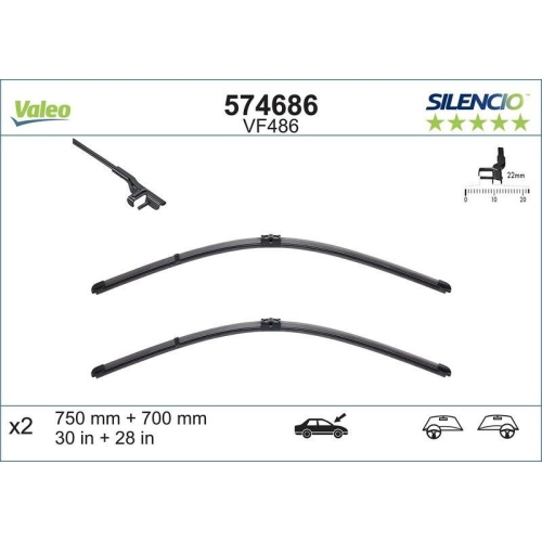 Wischblatt Valeo 574686 Silencio Flat Blade Set f&uuml;r Mercedes Benz Renault Vorne