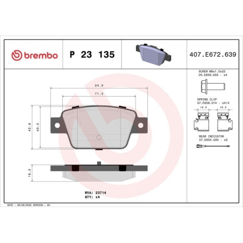 Bremsbelagsatz Scheibenbremse Brembo P23135 Prime Line für Fiat Lancia