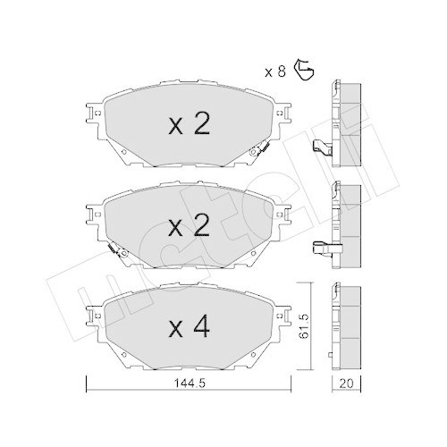 Brake Pad Set Disc Brake Metelli 22-1222-0 for Mitsubishi Tandem-axle Assembly