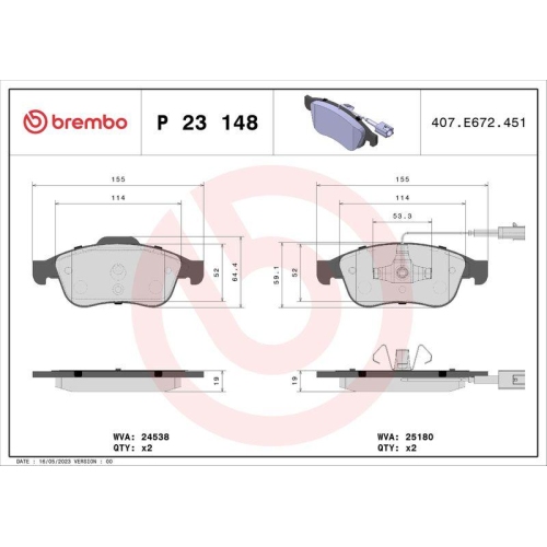 Bremsbelagsatz Scheibenbremse Brembo P23148 Prime Line f&uuml;r Alfa Romeo