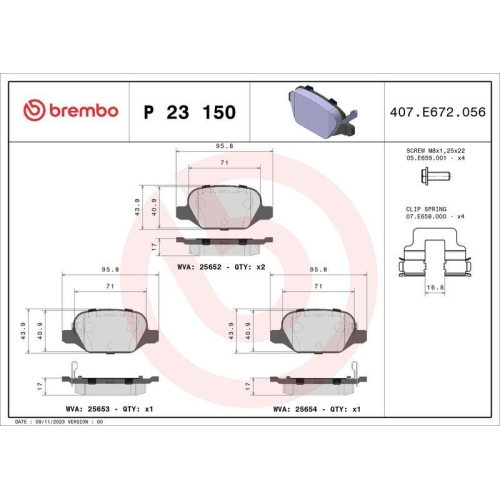 Bremsbelagsatz Scheibenbremse Brembo P23150 Prime Line f&uuml;r Fiat Hinterachse