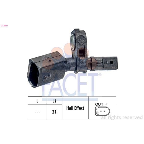 Sensor Raddrehzahl Facet 21.0011 Made In Italy - Oe Equivalent f&uuml;r Audi Seat VW