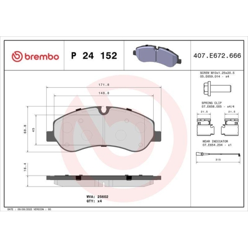 Bremsbelagsatz Scheibenbremse Brembo P24152 Prime Line f&uuml;r Ford Vorderachse
