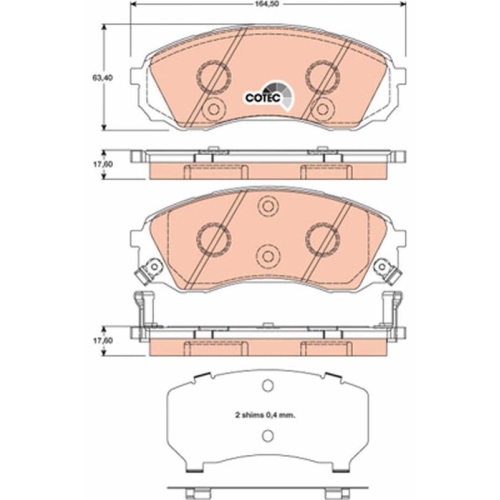 Brake Pad Set Disc Brake Trw GDB3448 Cotec for Hyundai Kia Front Axle