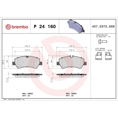 Bremsbelagsatz Scheibenbremse Brembo P24160 Prime Line f&uuml;r Ford Hinterachse