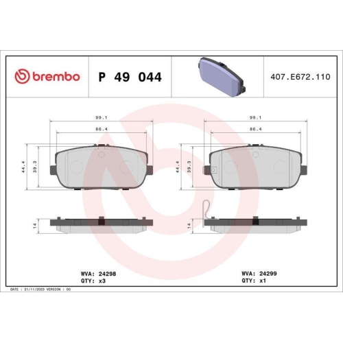 Bremsbelagsatz Scheibenbremse Brembo P49044 Prime Line f&uuml;r Fiat Mazda