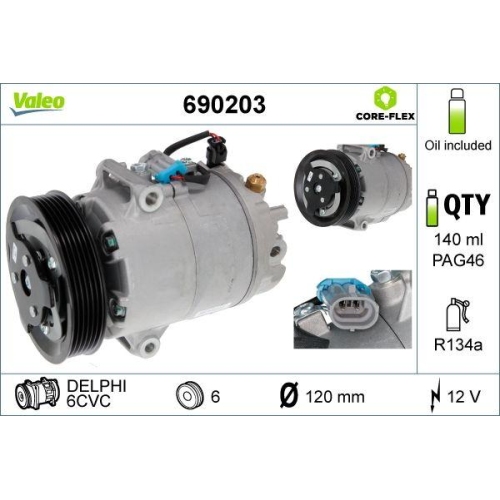 Kompressor Klimaanlage Valeo 690203 Valeo Core-flex f&uuml;r Opel Vauxhall Chevrolet