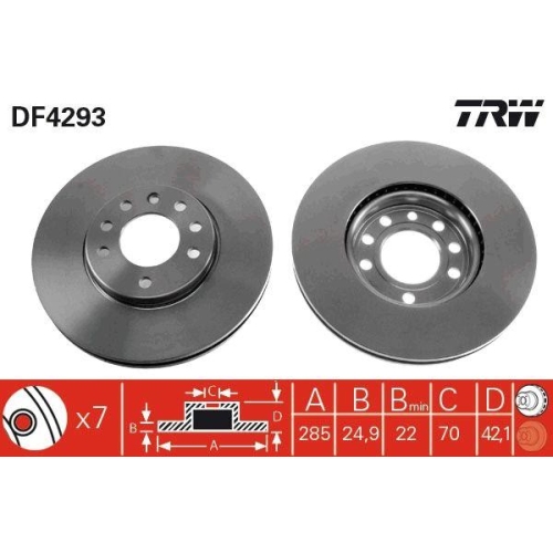 Bremsscheibe Trw DF4293 f&uuml;r Vauxhall Chevrolet Fiat Cadillac Opel Saab