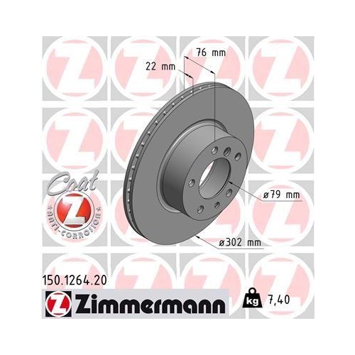 Bremsscheibe Zimmermann 150.1264.20 Coat Z f&uuml;r Bmw Vorderachse