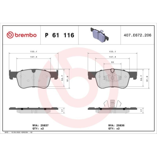 Bremsbelagsatz Scheibenbremse Brembo P61116 Prime Line f&uuml;r Citro&euml;n Opel Peugeot