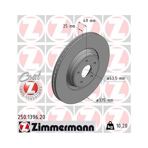 Brake Disc Zimmermann 250.1396.20 Coat Z for Ford Front Axle