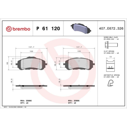 Bremsbelagsatz Scheibenbremse Brembo P61120 Prime Line f&uuml;r Citro&euml;n Peugeot