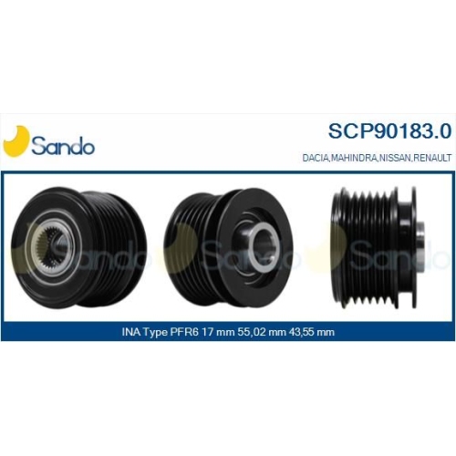 Riemenscheibe Generator Sando SCP90183.0 f&uuml;r Renault Ika