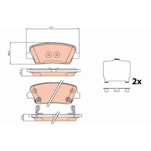 Bremsbelagsatz Scheibenbremse Trw GDB3624 f&uuml;r Hyundai Maxus Hinterachse