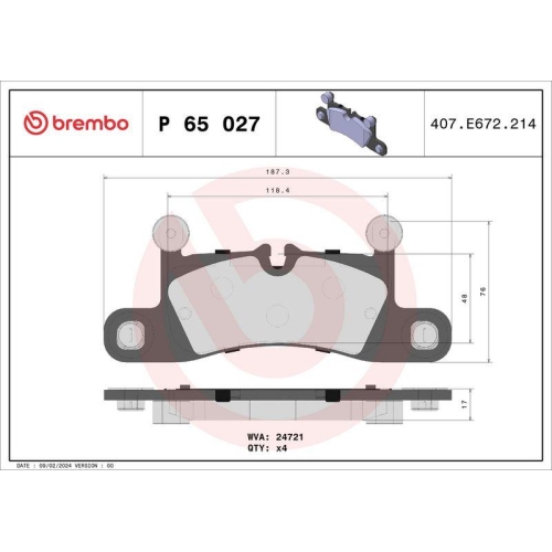 Bremsbelagsatz Scheibenbremse Brembo P65027 Prime Line f&uuml;r Audi Porsche Seat VW