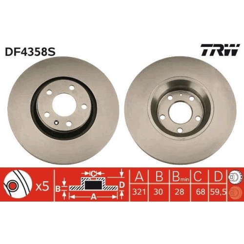 Bremsscheibe Trw DF4358S Trw Single f&uuml;r Seat Skoda VW Audi Vorderachse