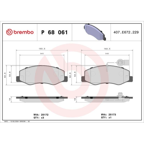 Bremsbelagsatz Scheibenbremse Brembo P68061 Prime Line f&uuml;r Nissan Opel Renault