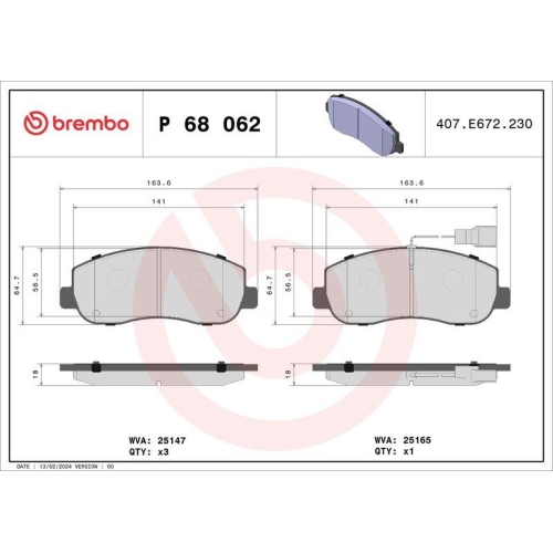 Bremsbelagsatz Scheibenbremse Brembo P68062 Prime Line für Nissan Opel Renault