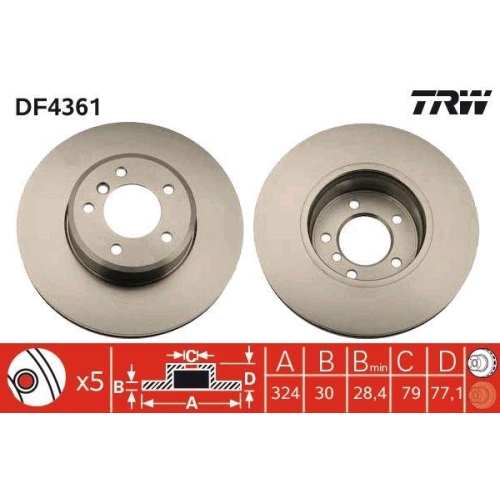 Bremsscheibe Trw DF4361 f&uuml;r Bmw Vorderachse F&uuml;r Fahrzeuge Mit Automatikgetriebe