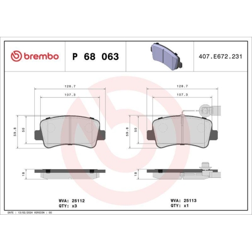 Bremsbelagsatz Scheibenbremse Brembo P68063 Prime Line f&uuml;r Nissan Opel Renault