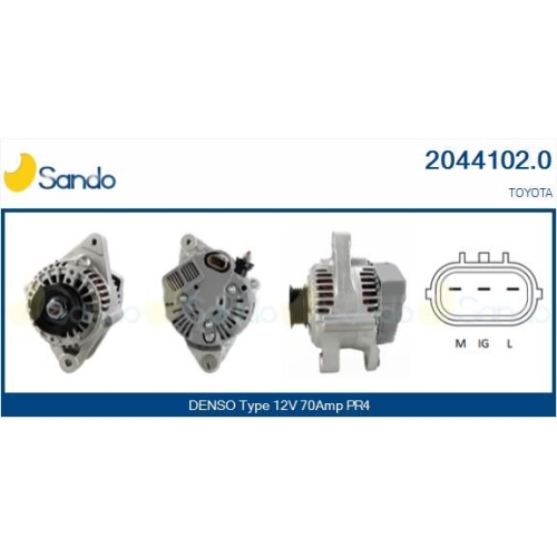Generator Sando 2044102.0 f&uuml;r Toyota F&uuml;r Fahrzeuge Ohne Servolenkung