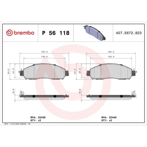 Bremsbelagsatz Scheibenbremse Brembo P56118 Prime Line f&uuml;r Nissan Nissan (dfac)