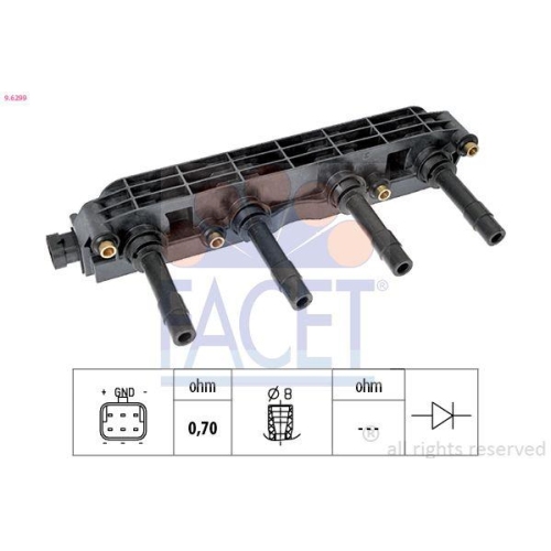 Z&uuml;ndspule Facet 9.6299 Oe Equivalent f&uuml;r Opel Vauxhall Hitachi General Motors