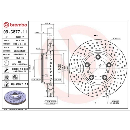 1X Brembo Bremsscheibe Vorderachse Prime Line - Uv Coated f&uuml;r Porsche